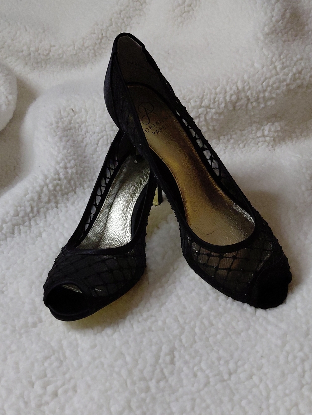 ADRIANNA PAPELL Jamie Dress Black Mesh Peep-Toe with Kitten Heels Pumps Size 8